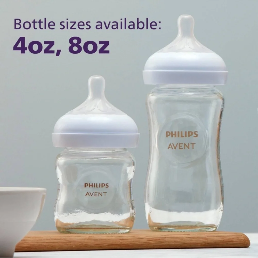 Philips Avent Glass Natural Baby Bottles w/ Natural Response Nipple, 8oz - VGUC - Picture 7 of 10